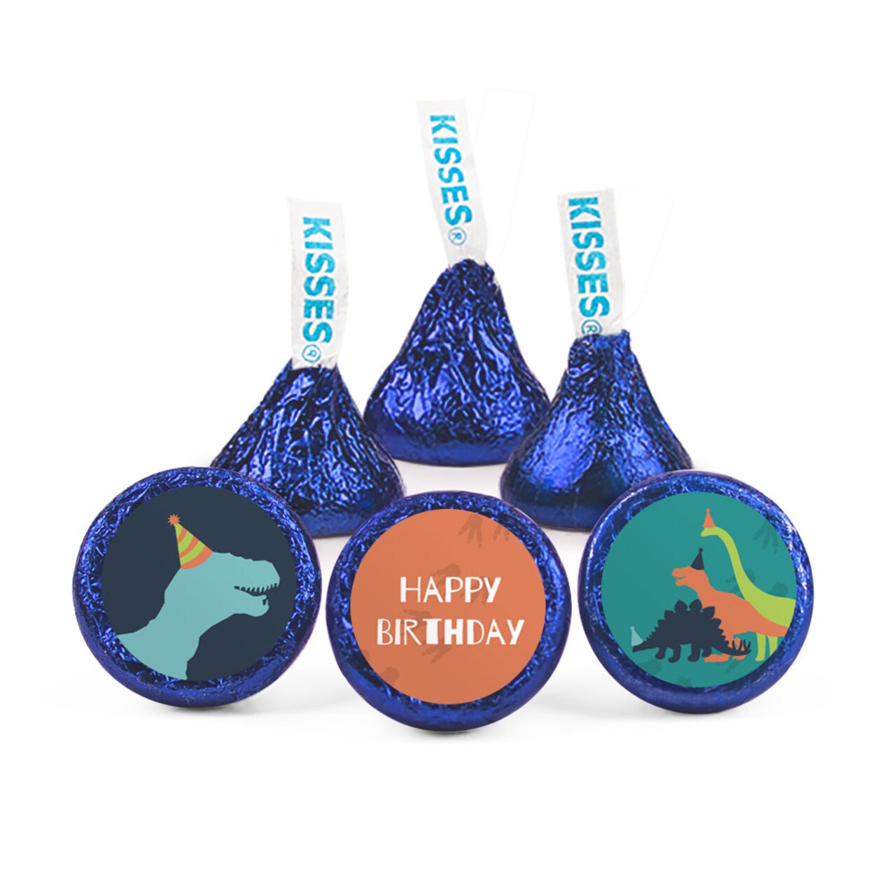 90ct Dinosaur Birthday Candy Party Favors Hershey's Kisses Milk Chocolate (90 Candies + 1 Sheet Stickers) - Assembly Required - by Just Candy